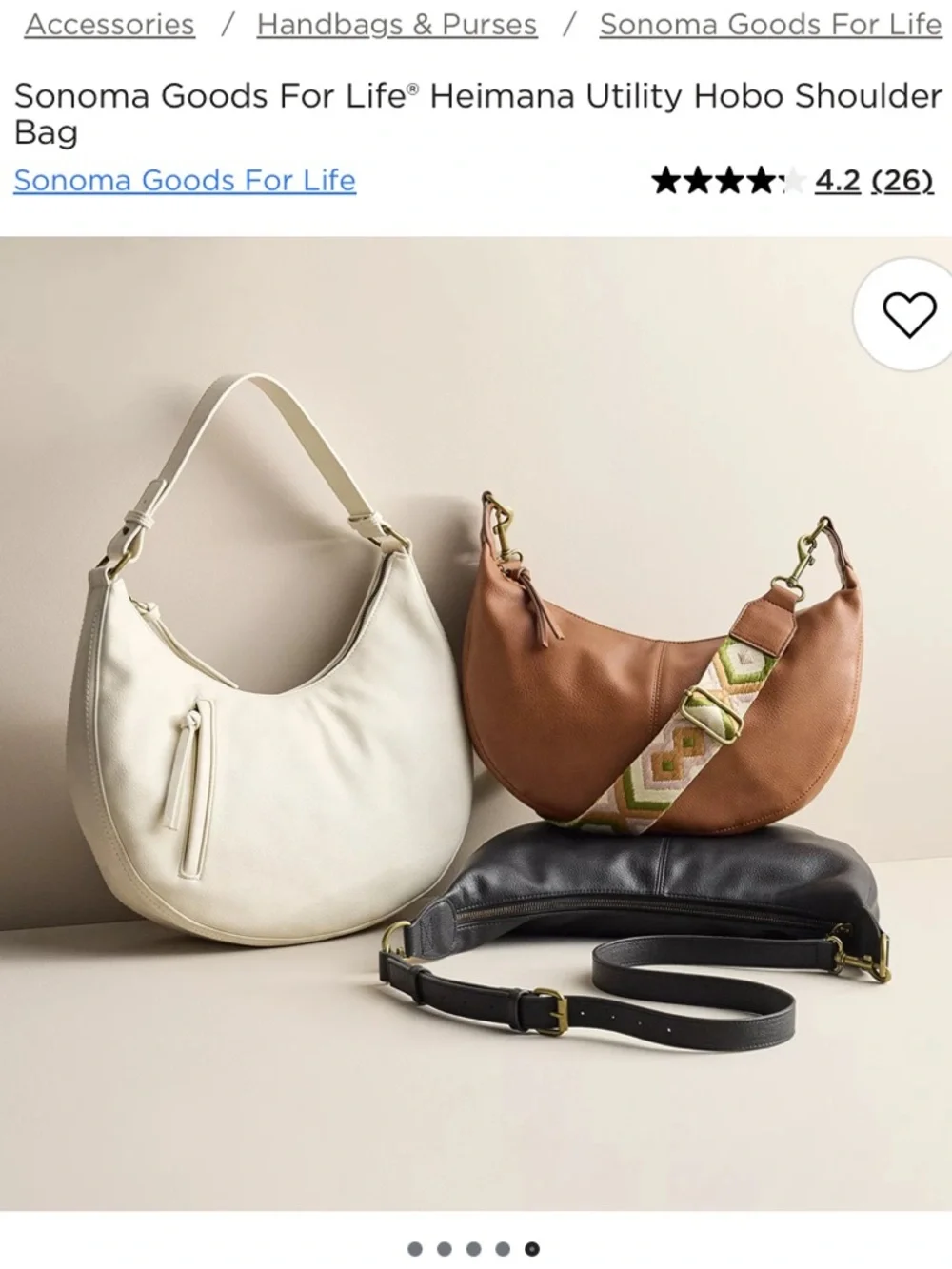 Sonoma Goods For Life Cream Heimana Hobo Sling Shoulder Bag Vegan Leather 🐚